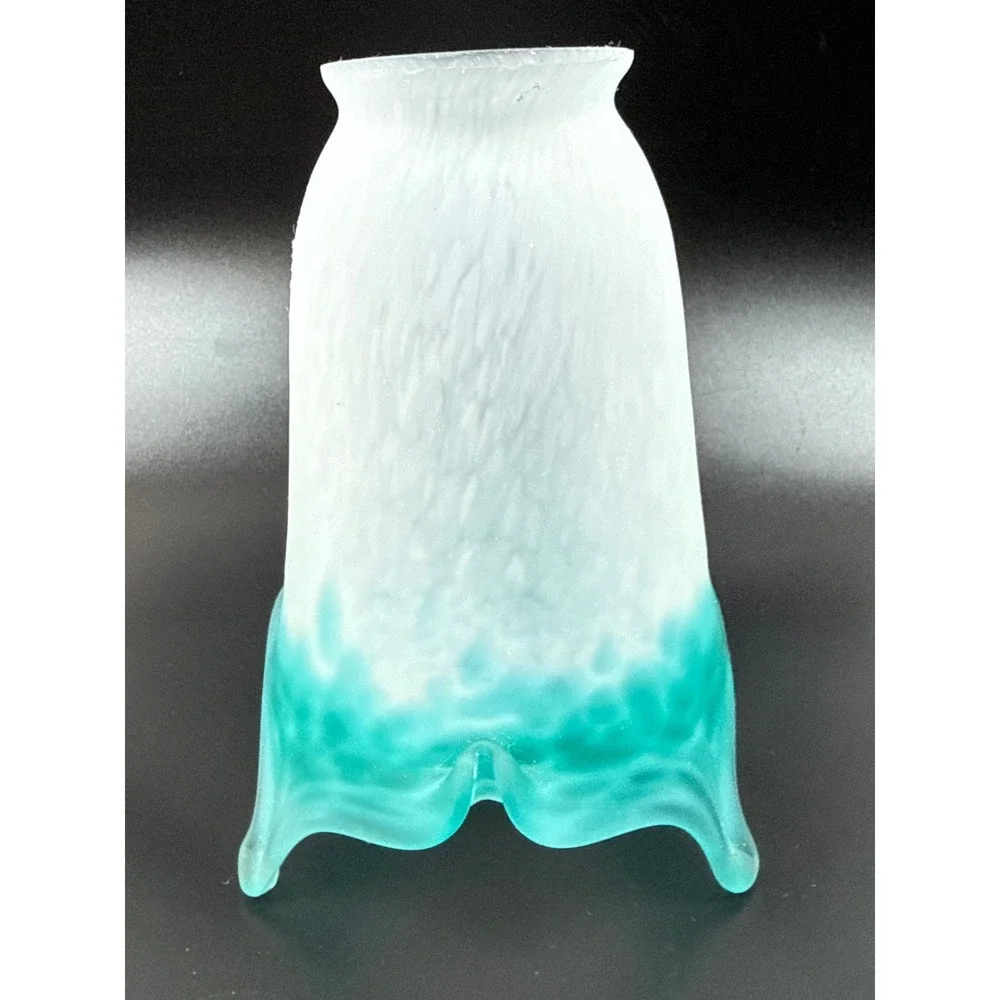 Frosted Turquoise/Teal/Cyan Art Glass Lamp Shade Handkerchief Ruffle 6.5 in